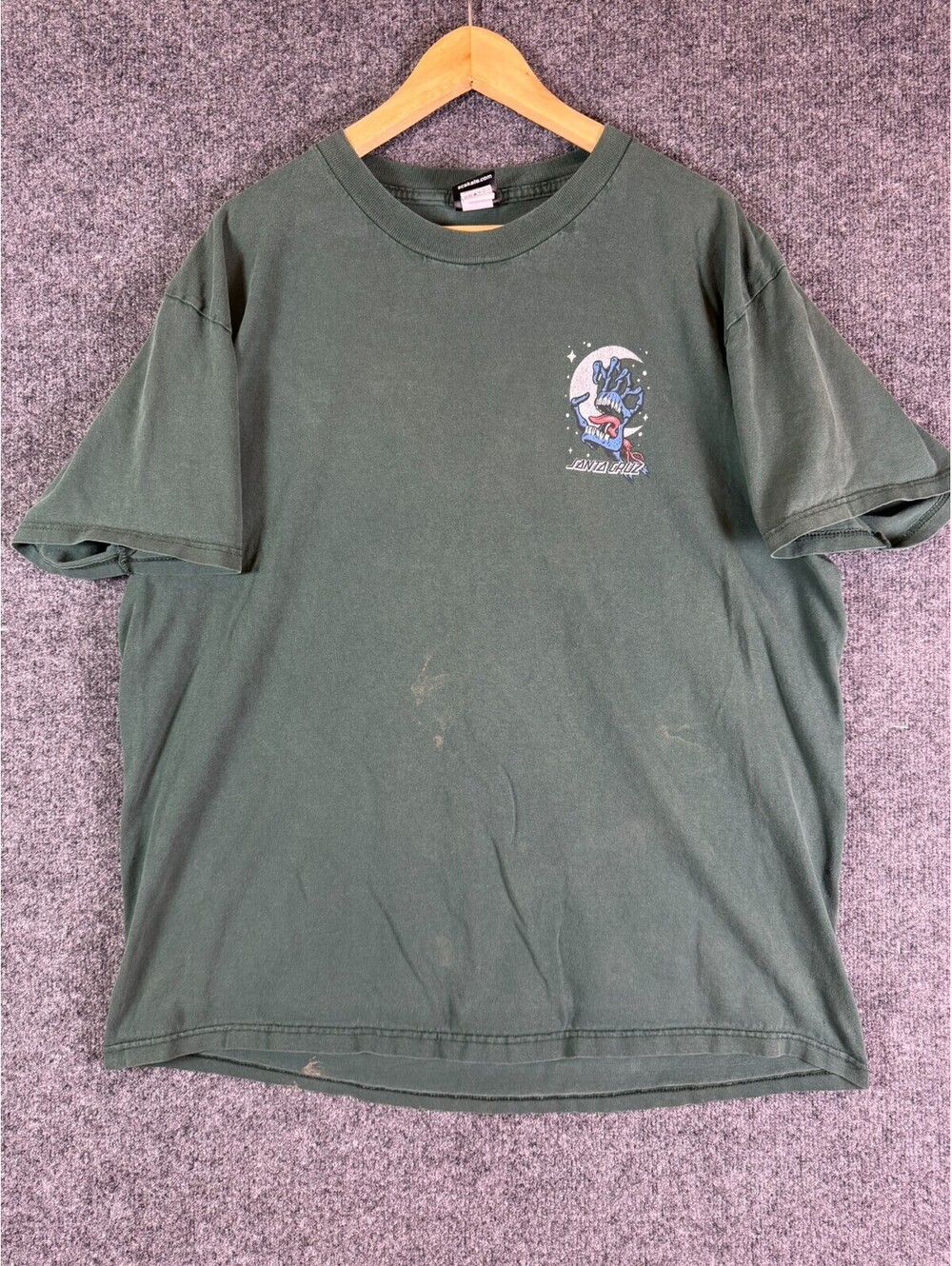 Santa Cruz Skateboards Screaming Hand Crescent Moon T Shirt Mens XL Green Faded